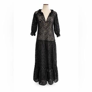 NWT DX Collection Size S Black Eyelet Lace Pullover Nero Maxi Dress Elegant Chic